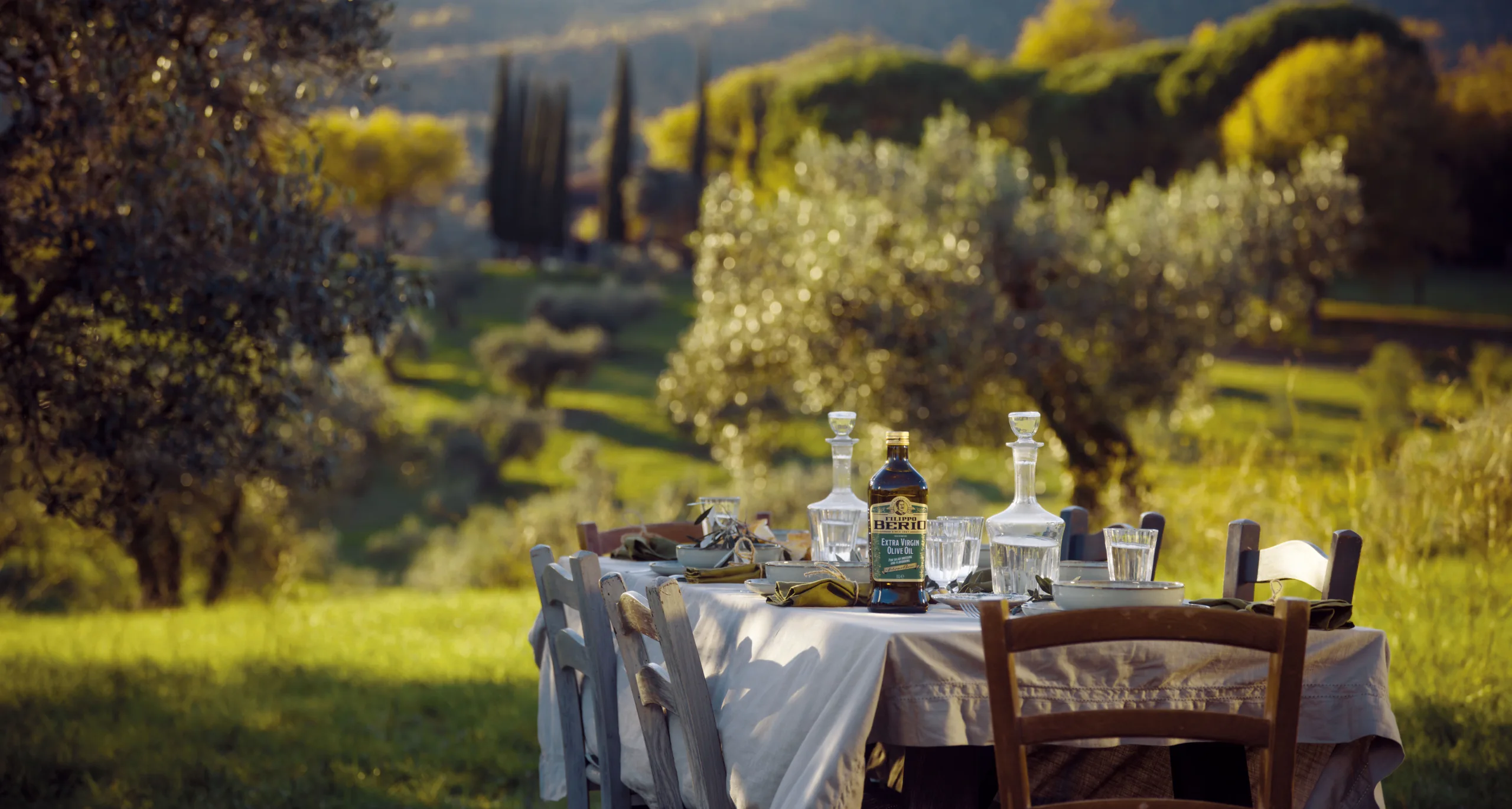 Filippo Berio olive oils on an Italian table