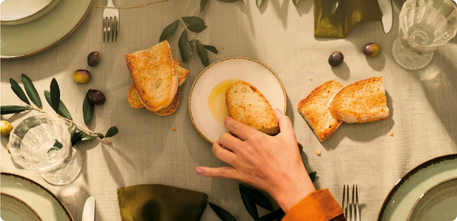 An Italian table with bread and olive oil