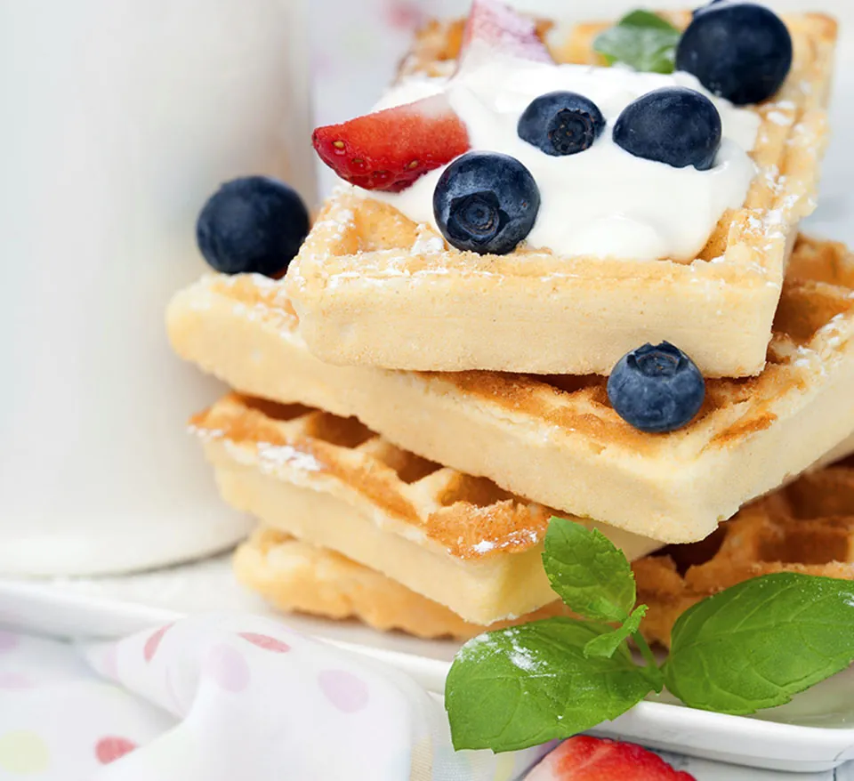 Waffels with Strawberry Glaze and Ice Cream