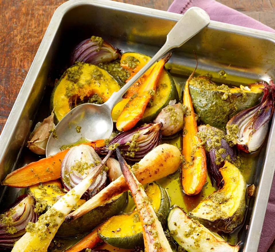 Roasted Pesto Root Vegetables